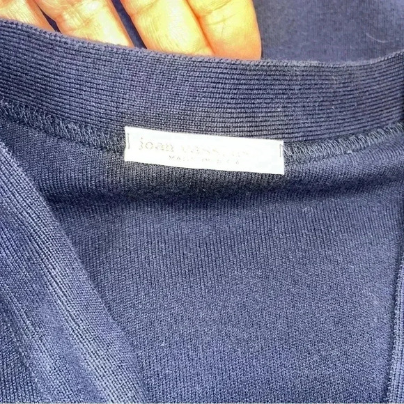 Joan Vass USA navy blue with white stripes nautical beachy cardigan button front - Picture 7 of 9